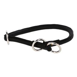 Kulatý stahovací obojek pro psy kožený, černý