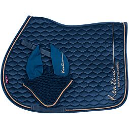 Podsedlová dečka + čabraka na uši KENTAUR Rose Gold samet, modrá, vel. Full