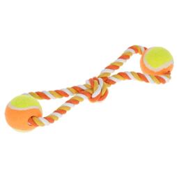 Přetahovací provazová hračka pro psy s míčky, 34 cm, bílá/oranžová