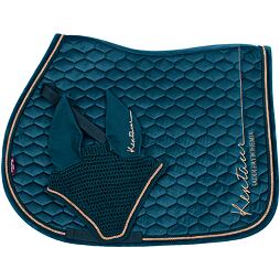 Podsedlová dečka + čabraka na uši KENTAUR Rose Gold samet, tmavě zelená, vel. Full