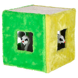 Hračka pro kočky sisalová kostka s myškami 20x20x20cm, zeleno/žlutá