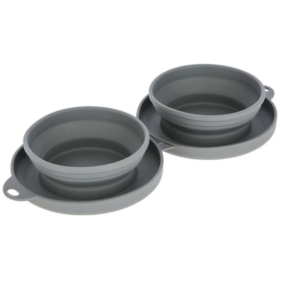 Skládací cestovní silikonová miska pro psy, 2 x 300 ml, šedá
