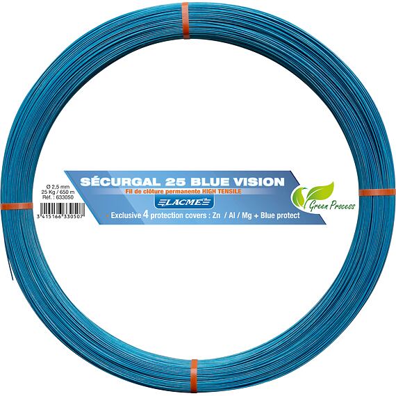 Vysokopevnostní ocelový pozinkovaný drát SECURGAL 25 BLUE VISION, 625 m, 2,5 mm