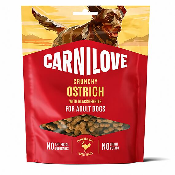 Carnilove ropogós kutyasnack strucc+szeder 200g