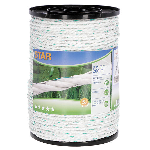 Lanko pro elektrický ohradník STAR 200m 6mm bílá/zelená