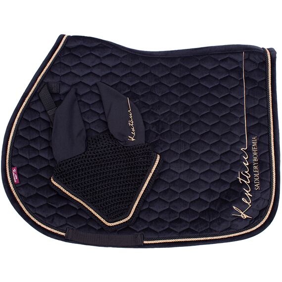 Podsedlová dečka + čabraka na uši KENTAUR Rose Gold samet, černá, vel. Full