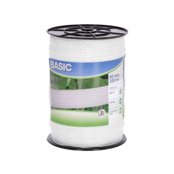 Villanypásztor szalag BASIC 40 mm 200 m fehér