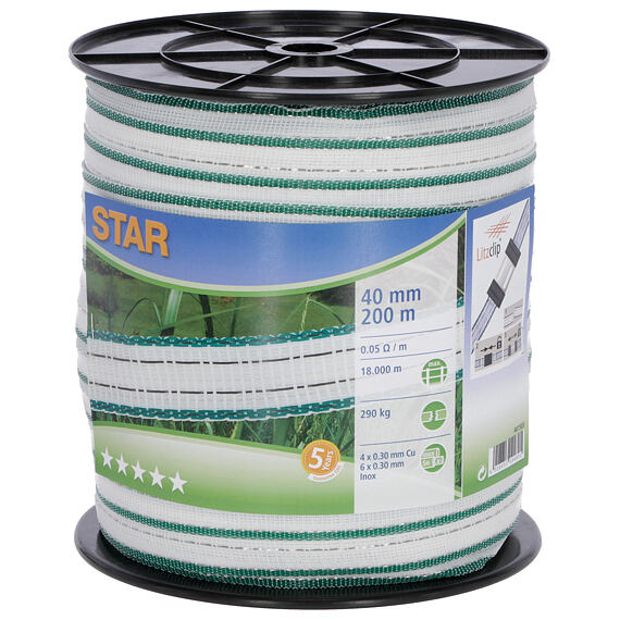 Ohradníková páska 40mm 200m STAR bílá/zelená