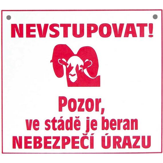 Červená výstražná tabulka "POZOR! BERAN"