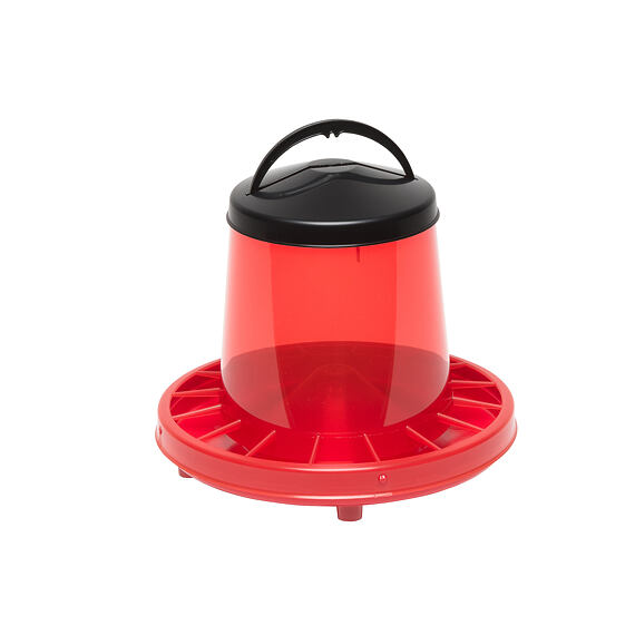 Tubusové krmítko pro kuřata a slepice závěsné, průhledné červené