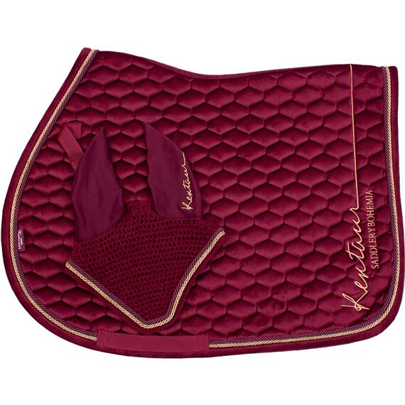 Podsedlová dečka + čabraka na uši KENTAUR Rose Gold samet, vínová, vel. Full