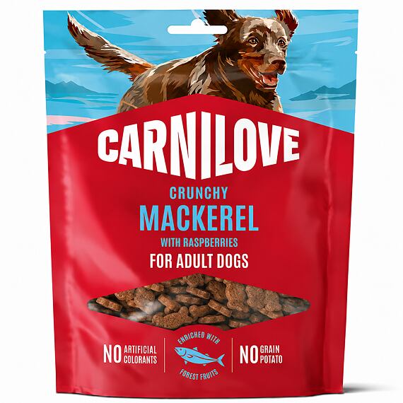 Carnilove ropogós kutyáknak való makréla és málna snack 200g
