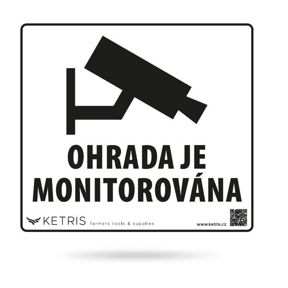 Výstražná tabulka "OHRADA JE MONITOROVÁNA" 21x19cm
