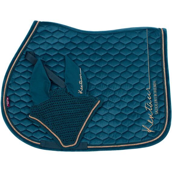 Nyergalátét + fülvédő KENTAUR Rose Gold bársony, sötétzöld, Full méret