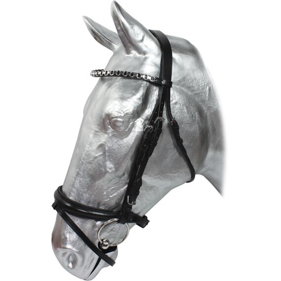 Uzdečka kožená s čelenkou s prstýnky KenTaur, černá