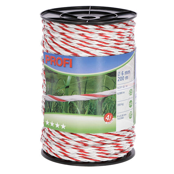 Lanko pro elektrický ohradník PROFI 200m 6mm bílá/červená