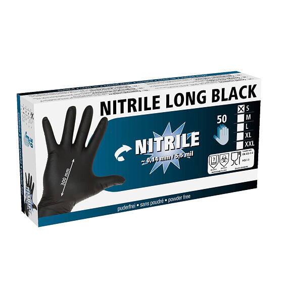 Rukavice jednorázové NITRILE, 30cm, černé